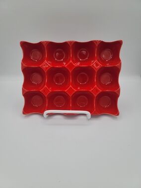 Sur La Table Red Ceramic Egg Holder Tray 12 Slot Countertop Egg Carton Style